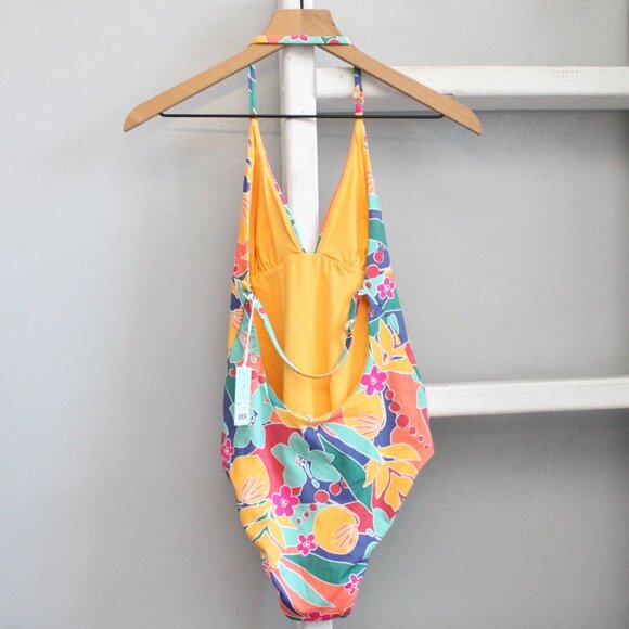 MARINE LAYER Plunge One Piece Swimsuit in Yellow Hibiscus Floral Size Small NWT - Picture 2 of 10
